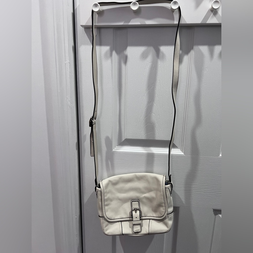 Coach White Leather Crossbody Bag with Buckle Detail